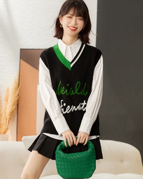 Line Korean style waistcoat knitted letters tops