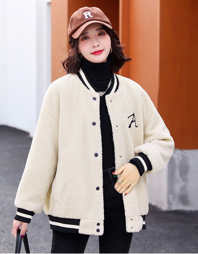 Loose Korean style baseball uniforms thick coat for women