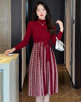 Exceed knee overcoat mixed colors sweater dress