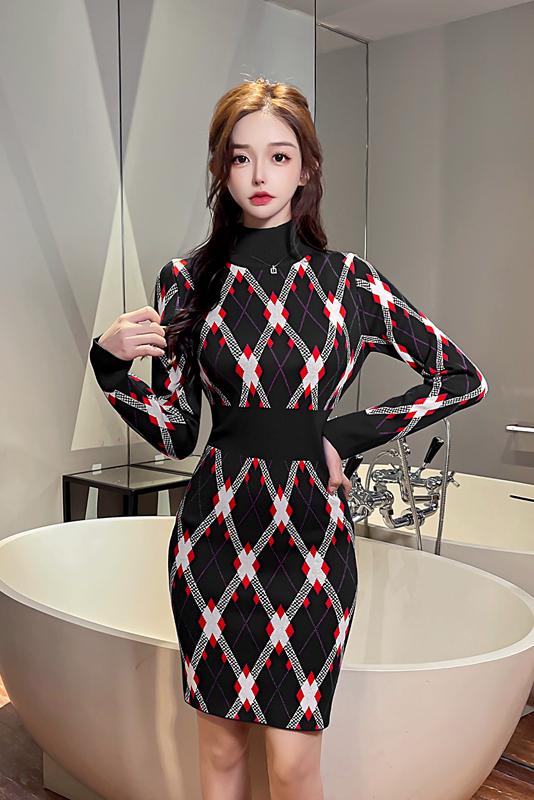 Quilted winter sweater dress knitted dress for women