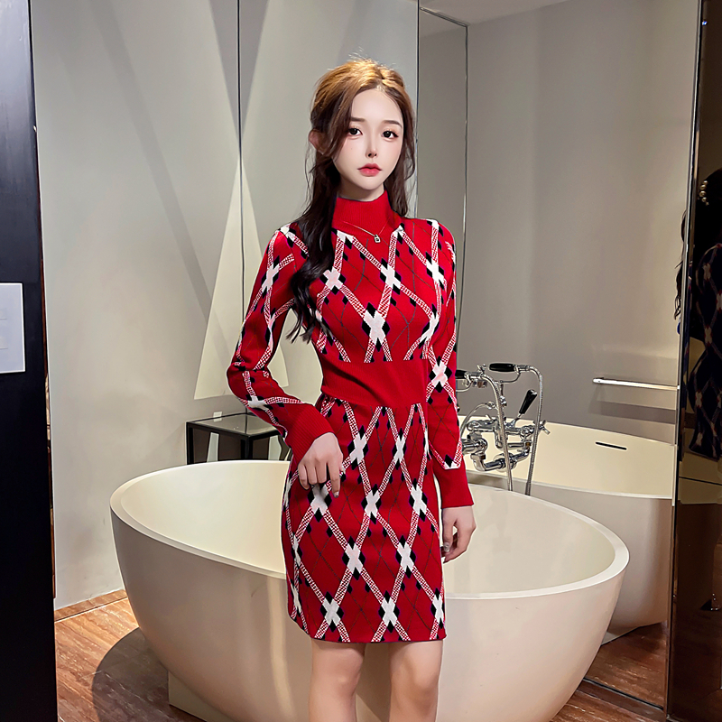 Quilted winter sweater dress knitted dress for women