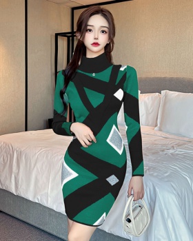 Geometry fashion bottoming dress pattern knitted sweater dress
