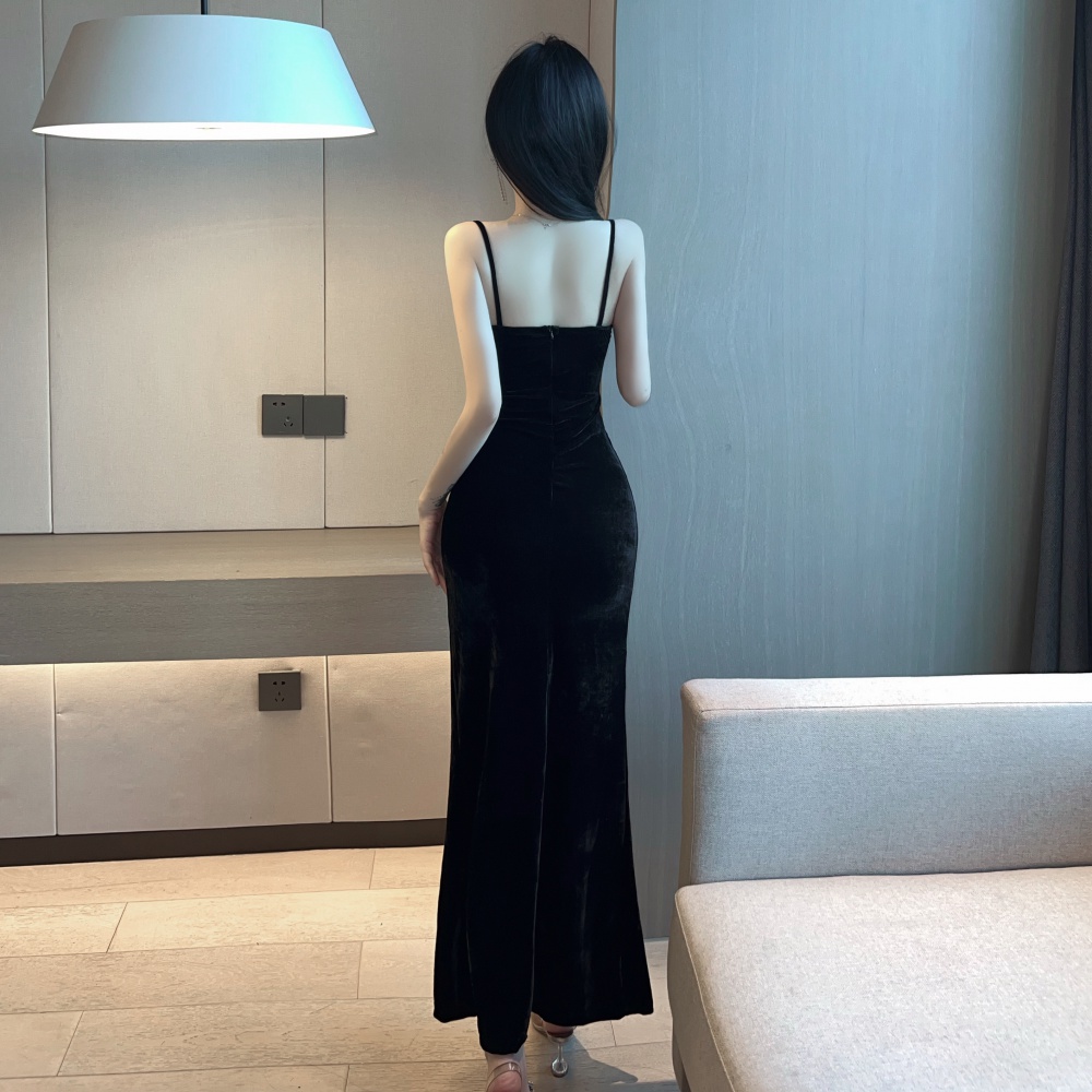 Sling high slit formal dress low-cut sexy dress