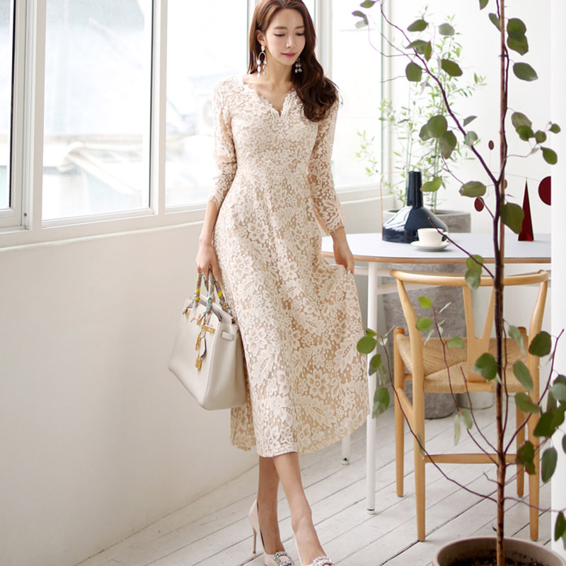 Korean style long dress temperament formal dress for women
