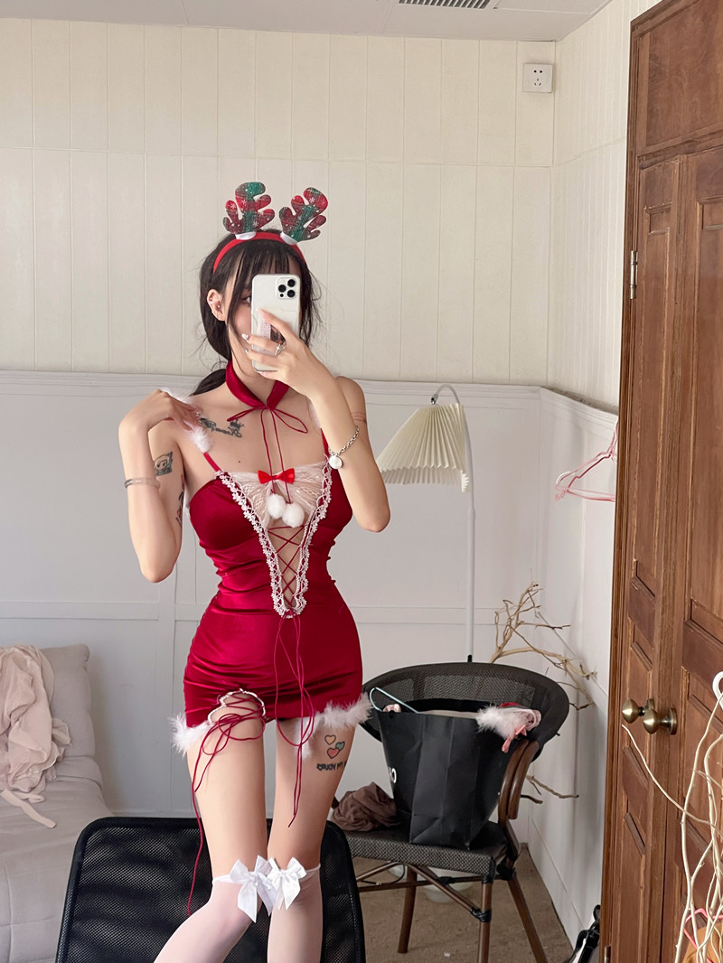 Role-play christmas winter red sexy lovely short dress