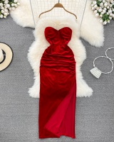 Wrapped chest slim long dress retro dress for women