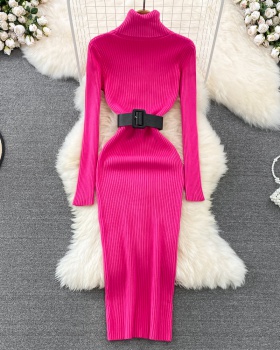 Knitted thermal sweater dress tight package hip dress