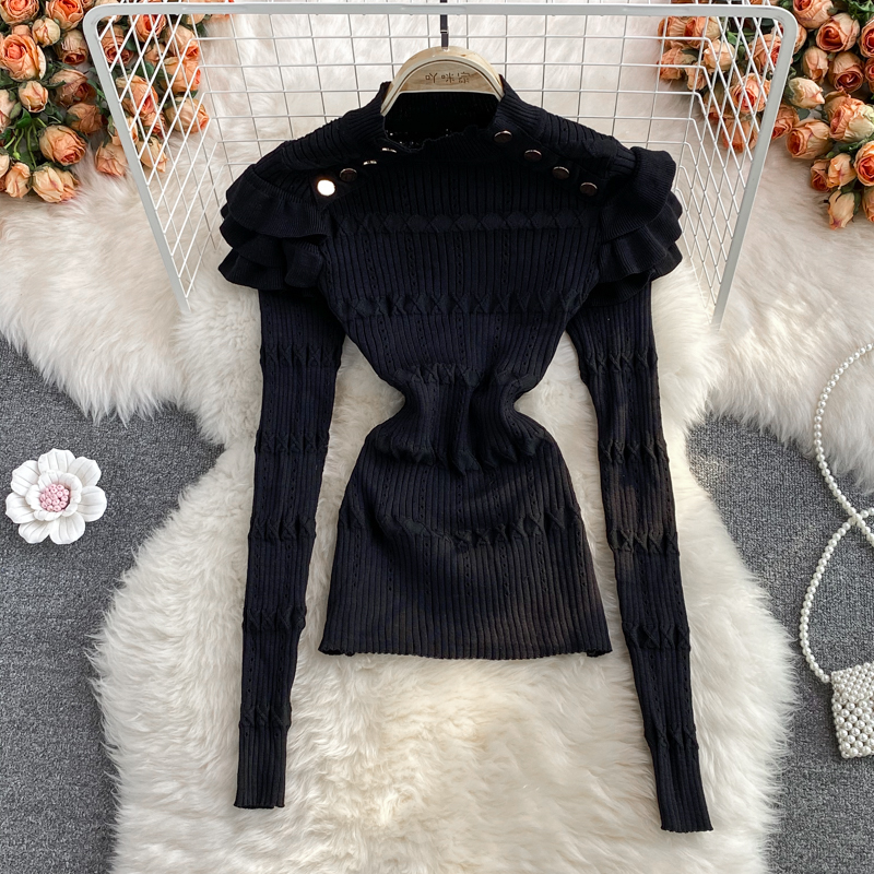 Knitted autumn bottoming shirt Western style short tops