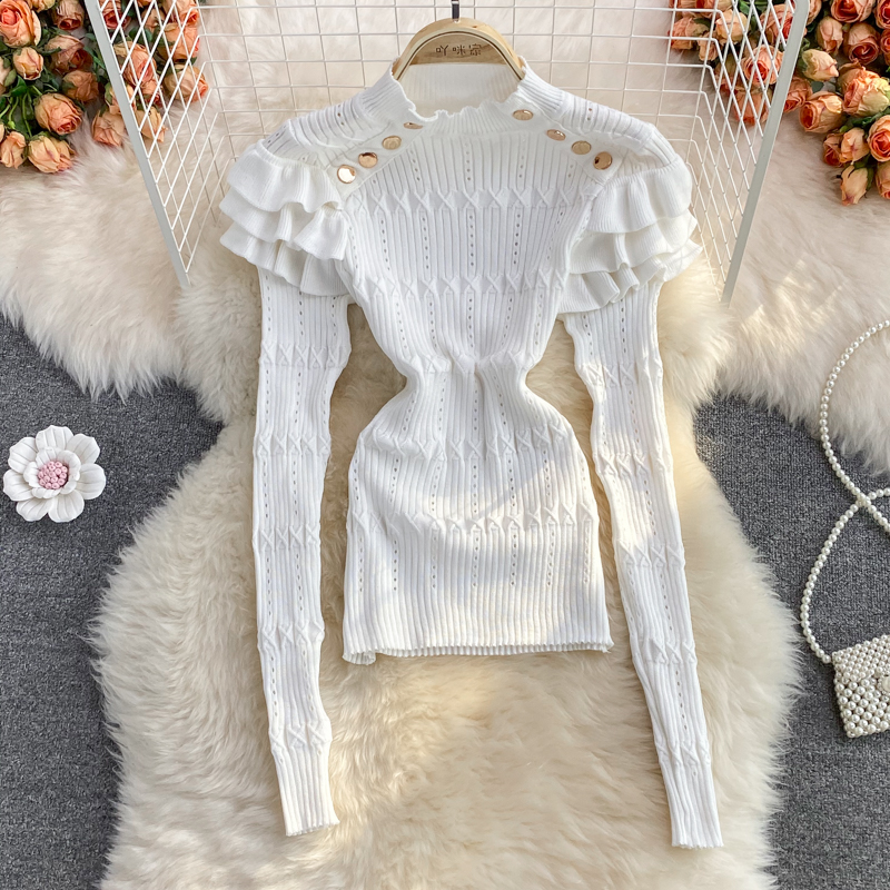 Knitted autumn bottoming shirt Western style short tops