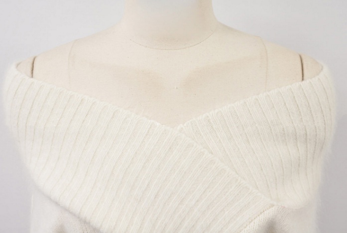 Long sleeve pinched waist V-neck sweater knitted slim tops