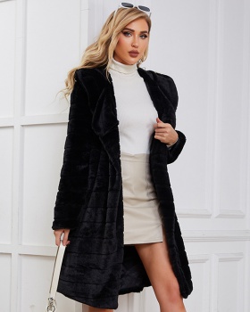 Black rabbit fur mink velvet fur coat long European style coat