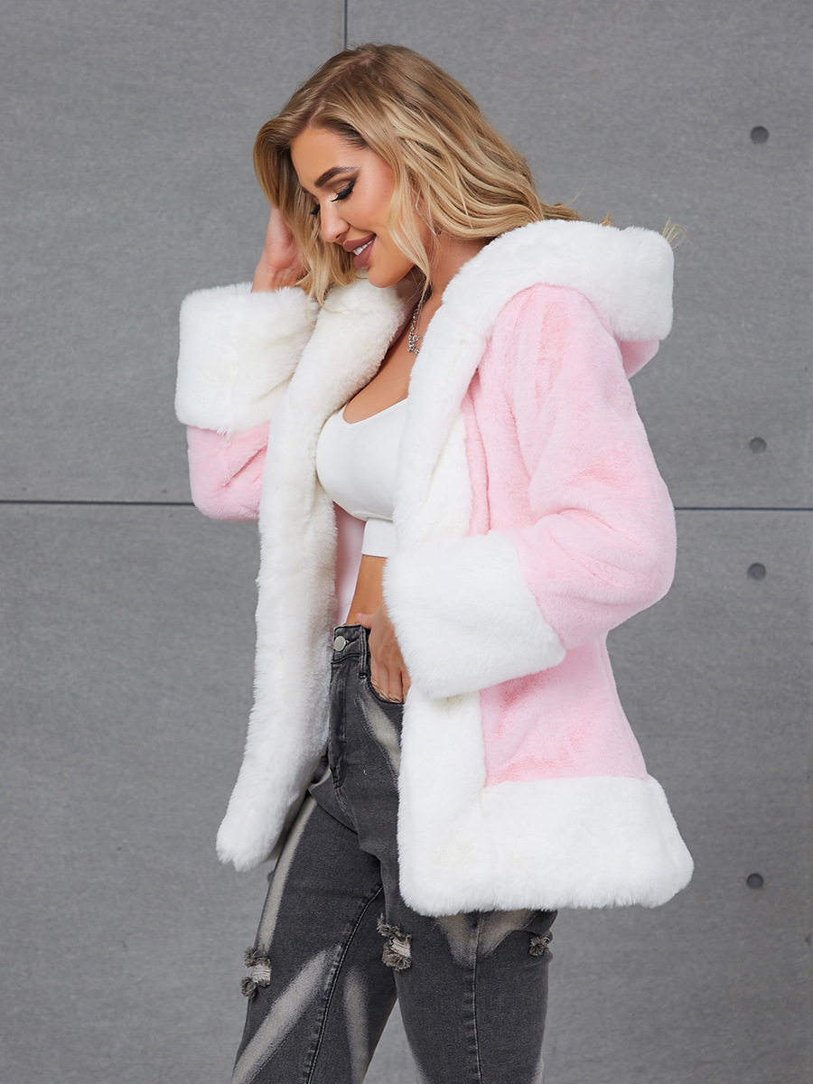 European style hooded faux fur Casual autumn and winter coat