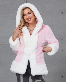 European style hooded faux fur Casual autumn and winter coat