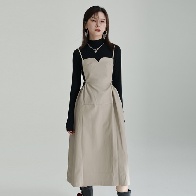 Big skirt stereoscopic dress autumn pinched waist strap dress