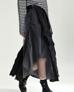 Fold mixed colors black-gray skirt for women