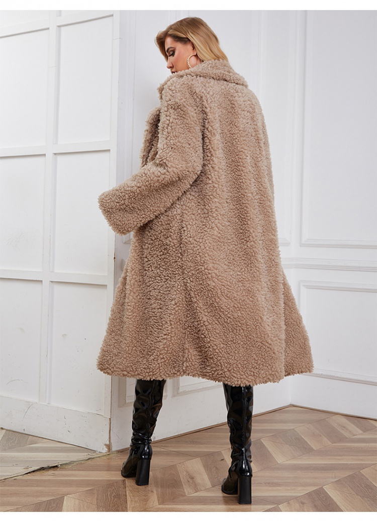 Long faux fur lambs wool coat for women