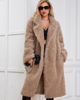 Long faux fur lambs wool coat for women