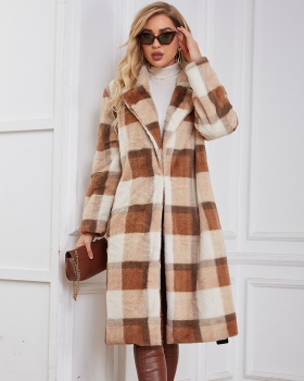 Elmo faux fur coat European style plaid business suit