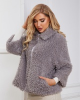 European style short zip faux fur coat for women