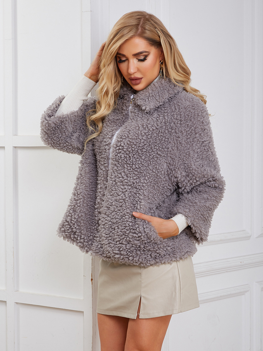 European style short zip faux fur coat for women