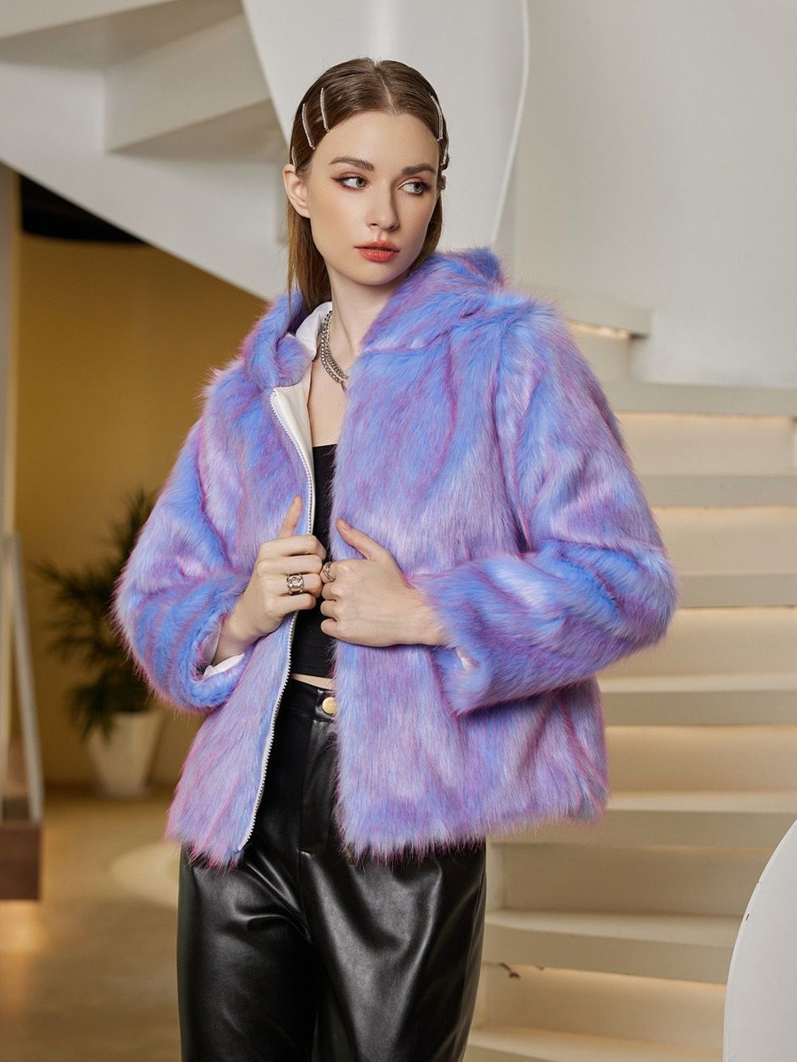 Faux fur plush thermal coat for women