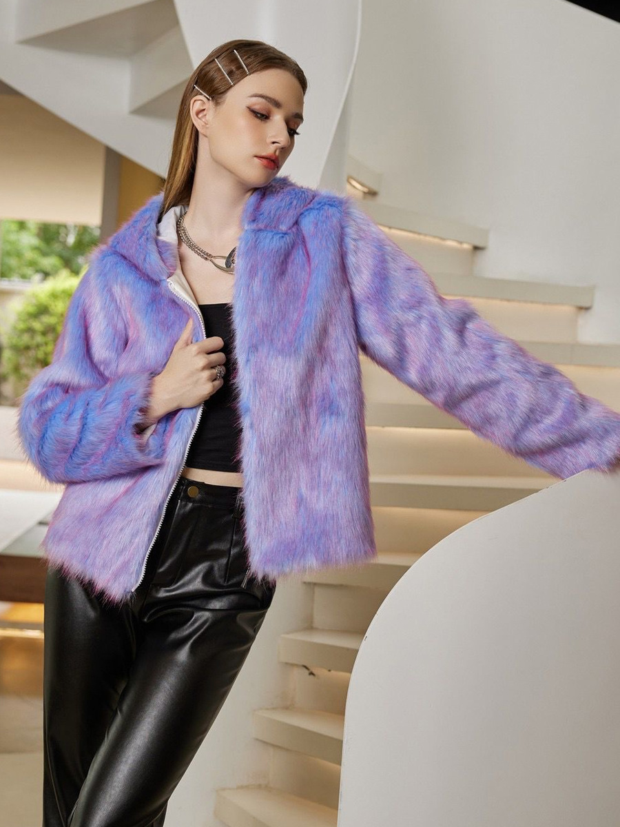 Faux fur plush thermal coat for women
