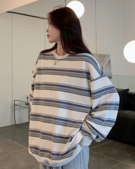 Spring and autumn stripe hoodie couples loose coat