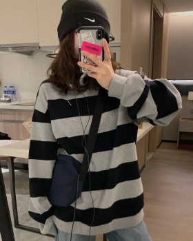 Lazy pure cotton stripe slim pullover couples loose hoodie