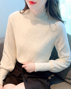 Lace half high collar thick long sleeve tops for women
