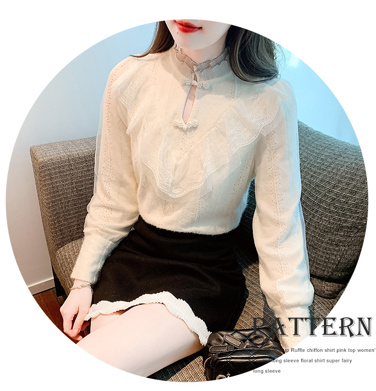 Thick retro small shirt lace plus velvet tops for women