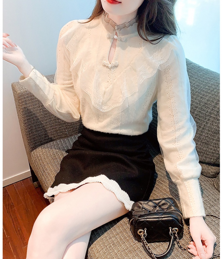 Thick retro small shirt lace plus velvet tops for women