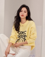 Mixed colors pullover letters round neck sweater