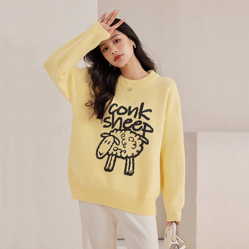 Mixed colors pullover letters round neck sweater