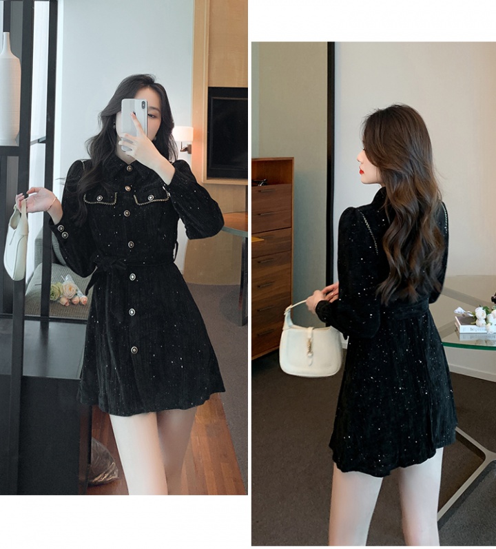 Autumn and winter pinched waist slim dress for women