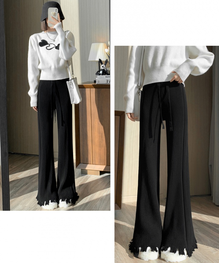 Casual mopping apricot pants knitted tassels wide leg pants