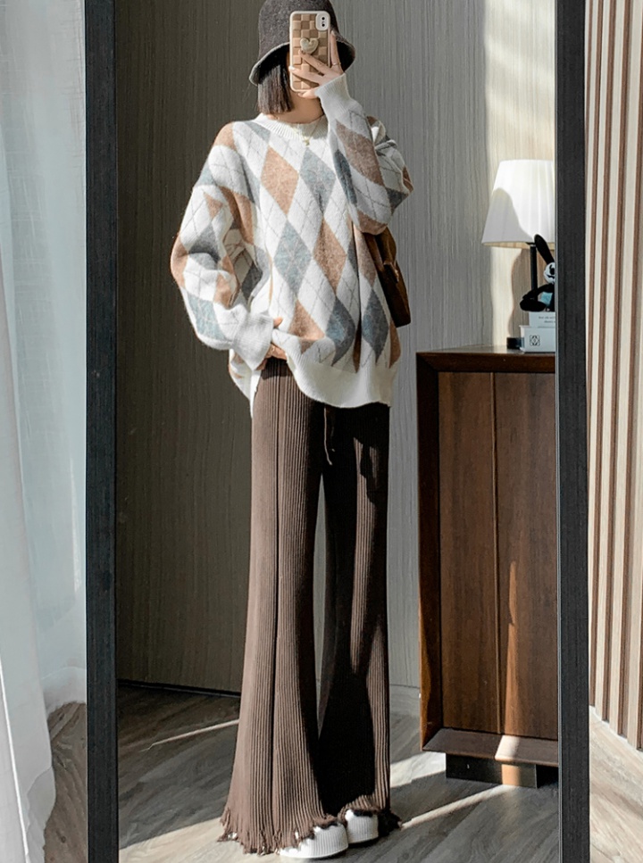 Casual mopping apricot pants knitted tassels wide leg pants