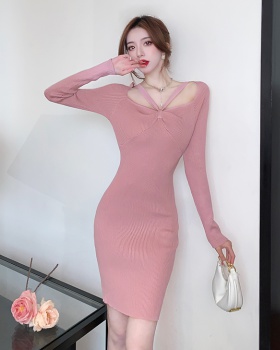 Hollow tight knitted dress sexy bottoming sweater dress