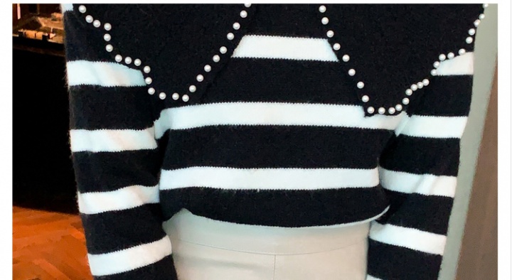 Stripe pullover tops doll collar beading bottoming shirt