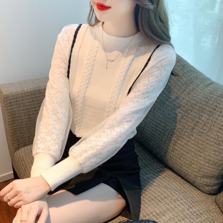 Round neck autumn and winter small shirt splice sweater for women