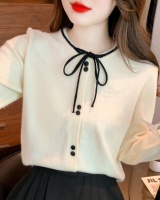 Bow round neck bottoming shirt pullover sweater for women