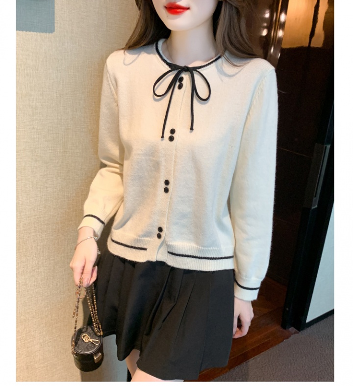Bow round neck bottoming shirt pullover sweater for women