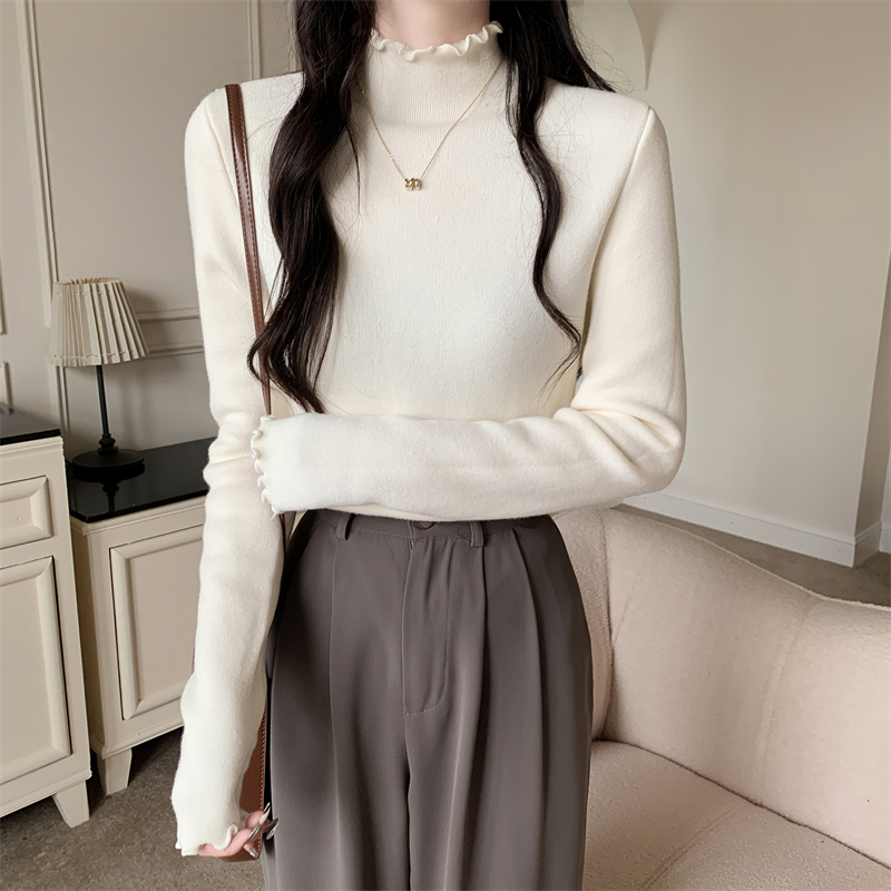 Wood ear autumn and winter sweater slim long sleeve tops