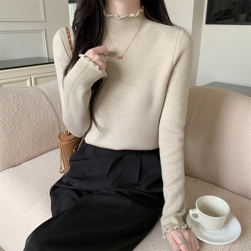 Wood ear autumn and winter sweater slim long sleeve tops