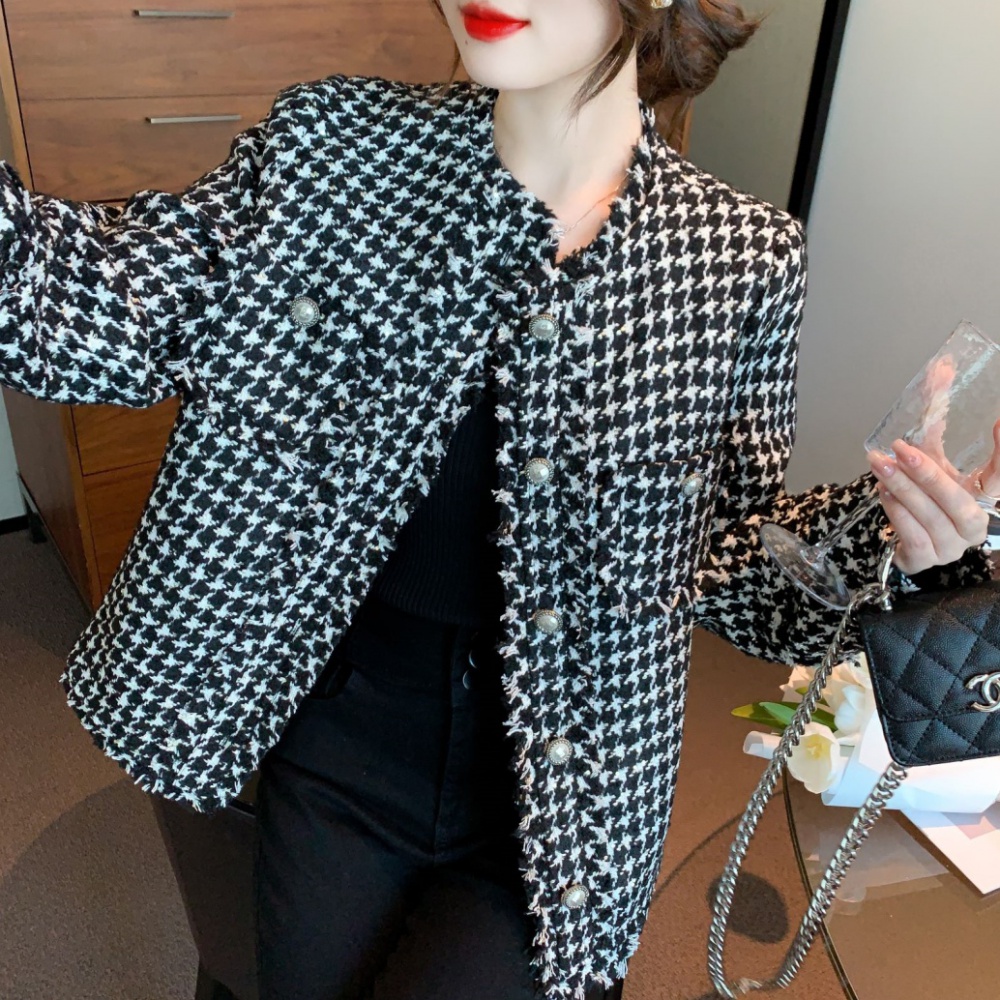 Houndstooth jacket fashion and elegant tops for women