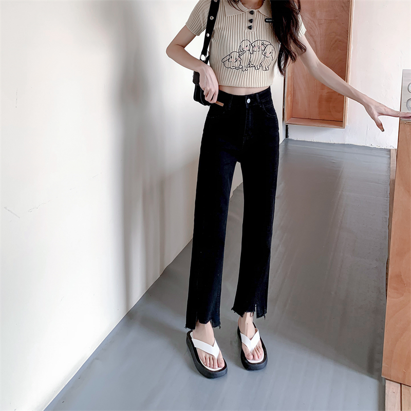 Straight pants autumn and winter pants split jeans for women