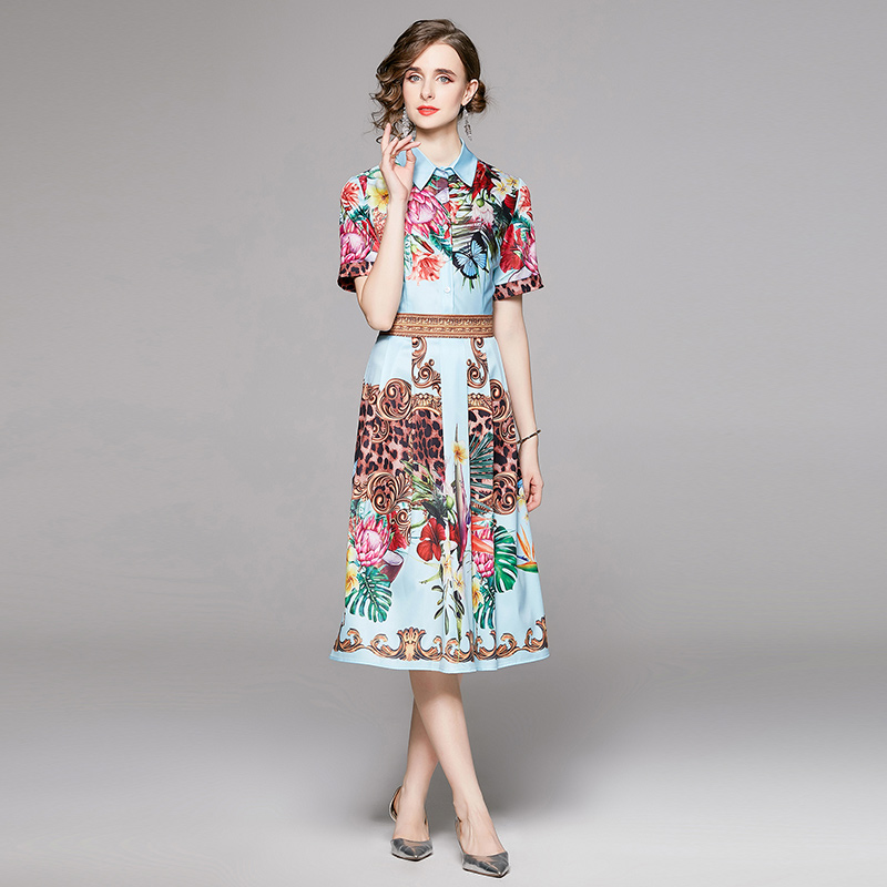 Fashion European style all-match printing slim dress