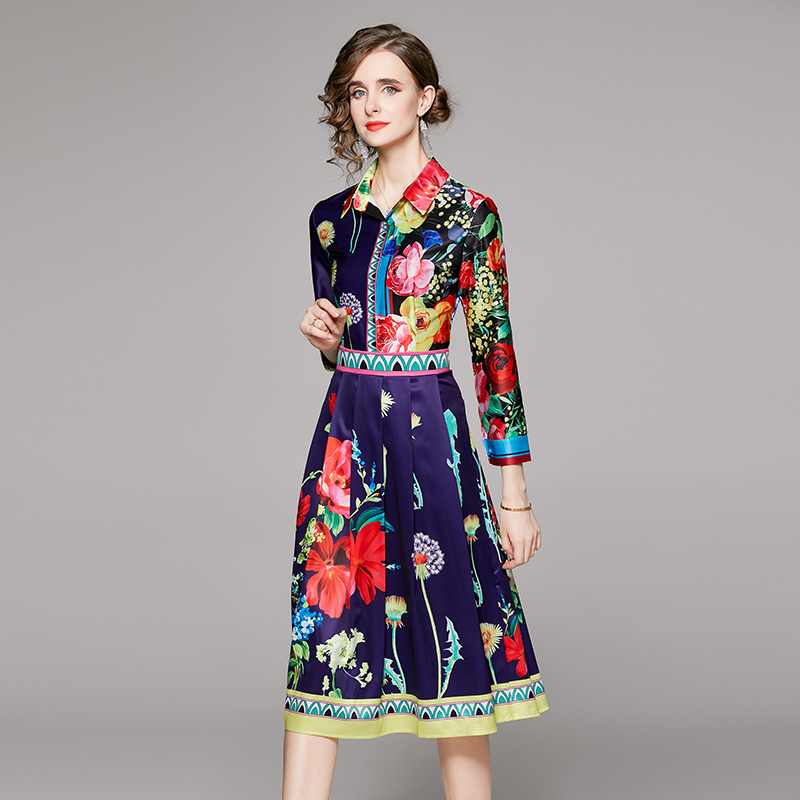 Fashion printing slim European style all-match dress