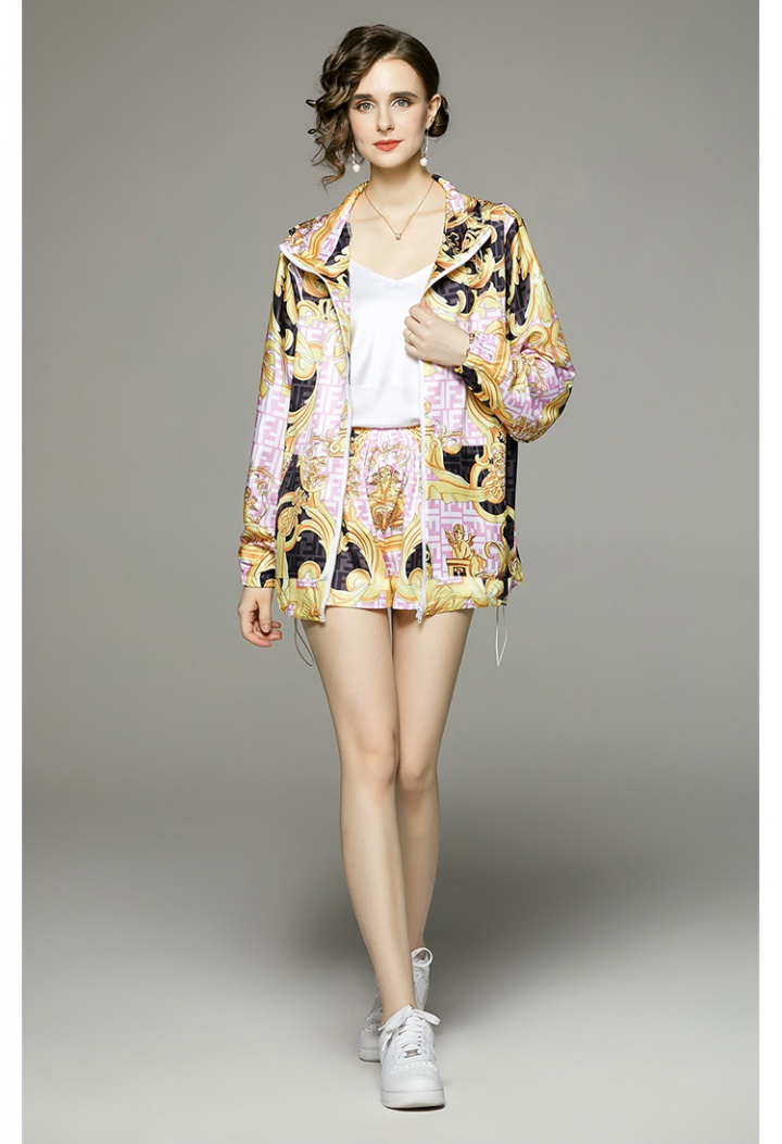 Printing European style jacket fashion shorts 2pcs set