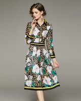 Pinched waist all-match European style printing fashion dress