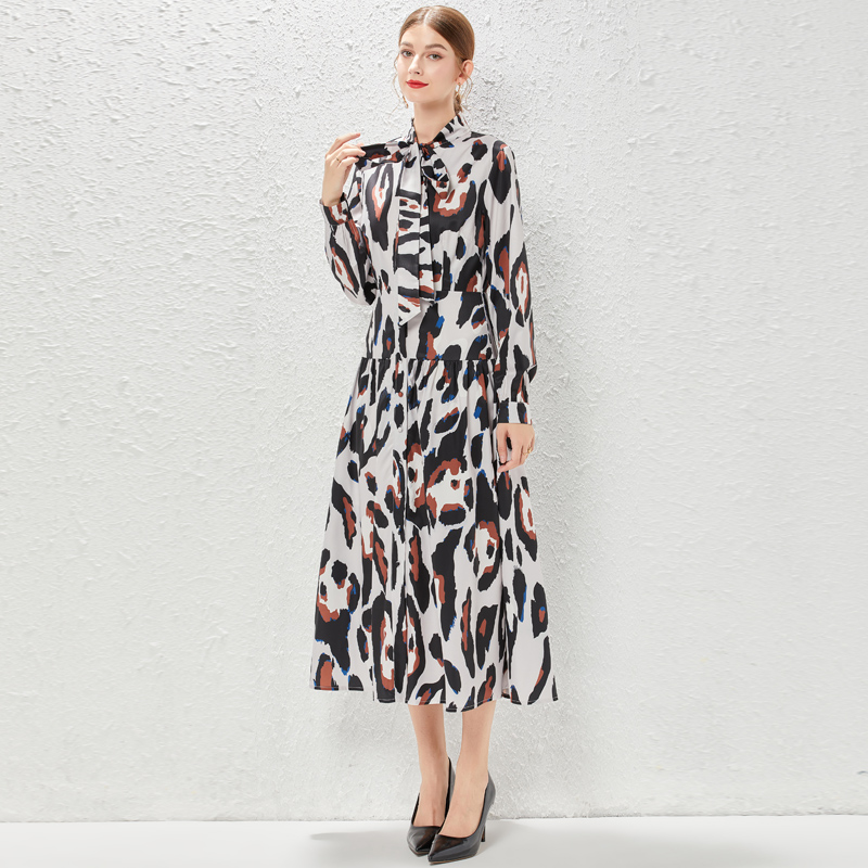 Long sleeve cstand collar long dress retro frenum dress